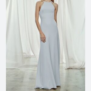 Amsale ice blue long bridesmaid dress size 4